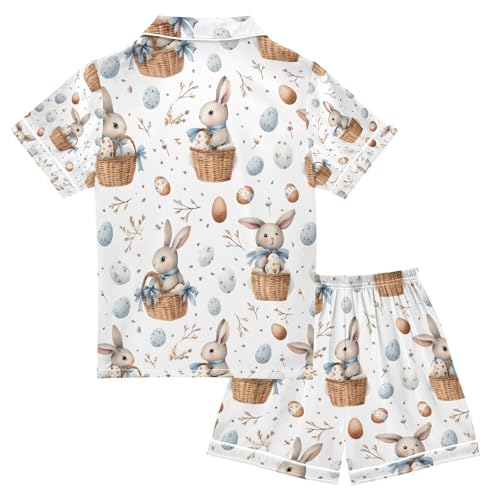senya Watercolor Easter Bunnies 2 Satin Summer Pajama Sets Silk Short Sleeve Button Down Sleepwear2