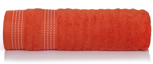 Image of CASA COPENHAGEN, Super Soft Elegance Collection 2 Pieces 100% Cotton Large Bath Towel (Size : 75 x 150 cm) - Toffe & Orange