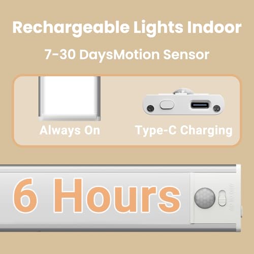 Image of Under Cabinet Lights, Motion Sensor Magnetic LED Light, 8 inch 1000mAh Rechargeable Battery Dimmable Lights with 3 Color Temps, Indoor Wireless Lighting for Kitchen, Closet, Pantry, Counter, 2 Pack