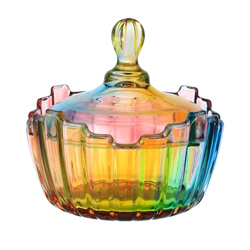 SOCOSY Royal Rainbow Candy Shape Clear Glass Apothecary Jar with Lid (10oz/27oz) - Wedding Candy Buffet Jars