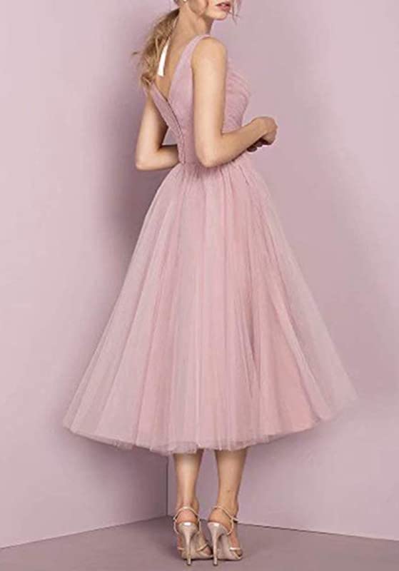 Tea Length Tulle Prom Bridesmaid Dresses A Line for Women2