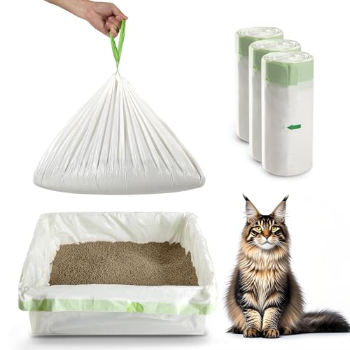 Cat Litter Box Liners Disposal Bags with Tie Handles,Large,37' x 17' Jumbo Drawstring Extra Durable Pet Cat Pan Liners for litter box Extra-Thick Kitty Litter Box Bag-36 Counts (3 Pack)