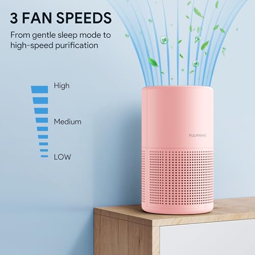 Image of FULMINARE Air Purifiers for Bedroom H13 True HEPA Air Filter, Quiet Air Cleaner With Night Light, Portable Small Air Purifier for Home, Office, Living Room (Pink)