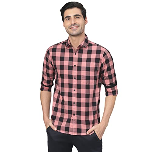 Image of Dennis Lingo Men's Cotton Box Checkered Slim Fit Casual Shirt with Chest Pocket, Full Sleeve Shirt for Formal & Casual Wear