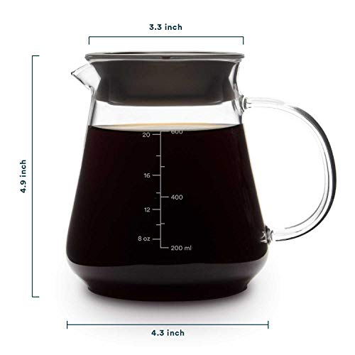 Glass Range Coffee Server For Pour Over Coffee & Tea - 600Ml/20Oz Ovalware Microwave Safe & Heatproof 2.5Mm Thick Glass Body #TOP1
