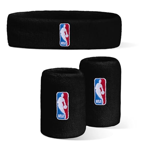 For Bare Feet NBA Classic LOGOMAN Headband & Wristband 3 Pack Black OSFM