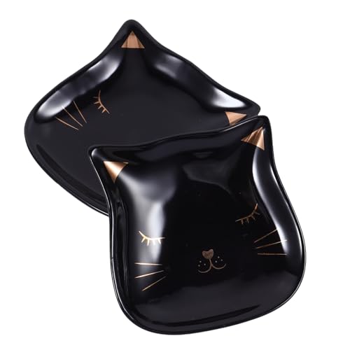MAGICLULU Plateau à Bagues et Boucles D'oreilles en Céramique Noir Style Japonerie Chat, Rangement et Présentation de Bijoux pour Entrée ou Salon, Lot de 2...