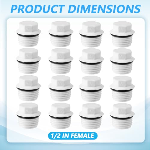 20 Pcs 1/2 Inch PVC Plug Male Threaded Pipe End Cap Male Threaded, Fitting Threading Water Pipes White Plastic Thread Plug Adaptor for Plumbing Water Line