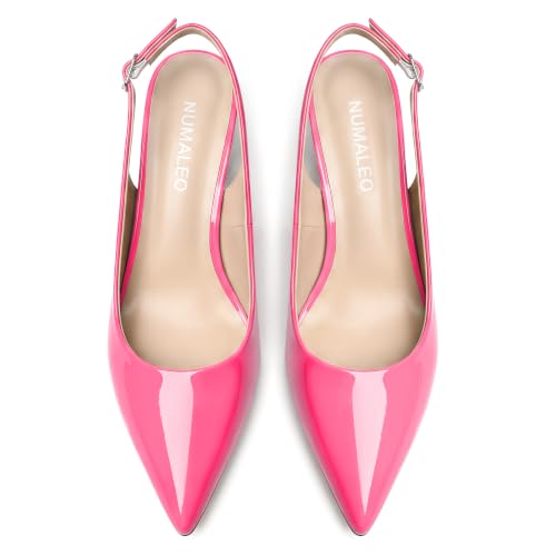 Image of NUMALEO Slingback Heels for Women Pointed Close Toe Kitten Heels Patent Pumps Dress Party Comfy Heeled Sandals Stiletto 2.5 Inch Dress Shoes