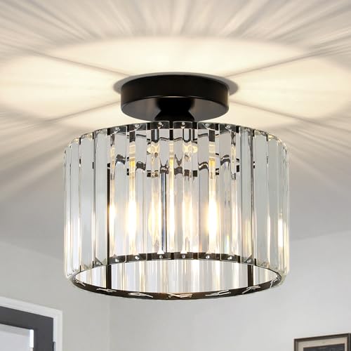 Stepeak Lampada da Soffitto Soggiorno, Plafoniera Moderna in Cristallo, Plafoniera Nera Soggiorno, Lampada da Soffitto Camera da Letto con Paralume in Vetro, Lampadario in Cristallo per Sala da Pranzo
