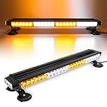 ROUTEKING Strobe Flashing Light Bar - 26.5" 54 LED Double Side High Intensity Automotive Warning Beacon, 12V/24V Emergency Lights with Magnetic Base, for Vehicles Car Truck Roof (Amber/White/Amber)