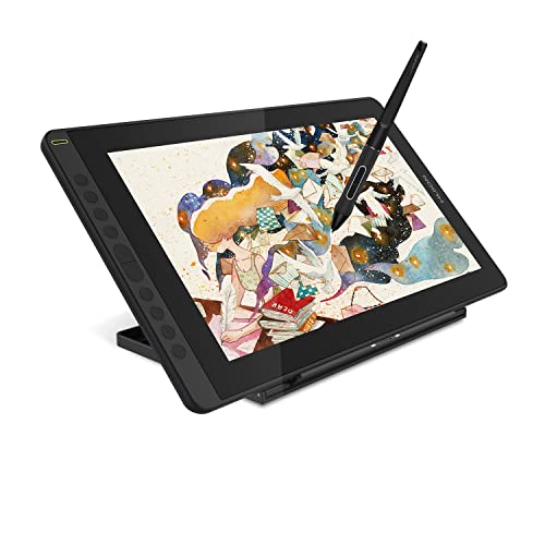 HUION Kamvas 16 2021 Tablet graficzny z ekranem HD 15,6" monitor z rysikiem pasywnym, 10 klawiszy skrótu, kompatybilny z Androidem, idealny do telepracy i szkolenia online