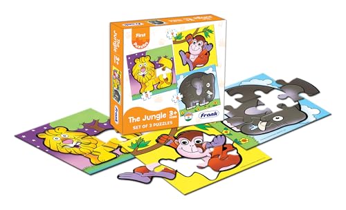 Image of Frank 6 in 1 First Fun & Educational Jigsaw Puzzles for Kids - Combo Pack of 2 (3 Cardboard Puzzles Each) -Wild Animals & The Jungle - Age 3 Years Old & Above- Fun & Challenging Brain Booster Games
