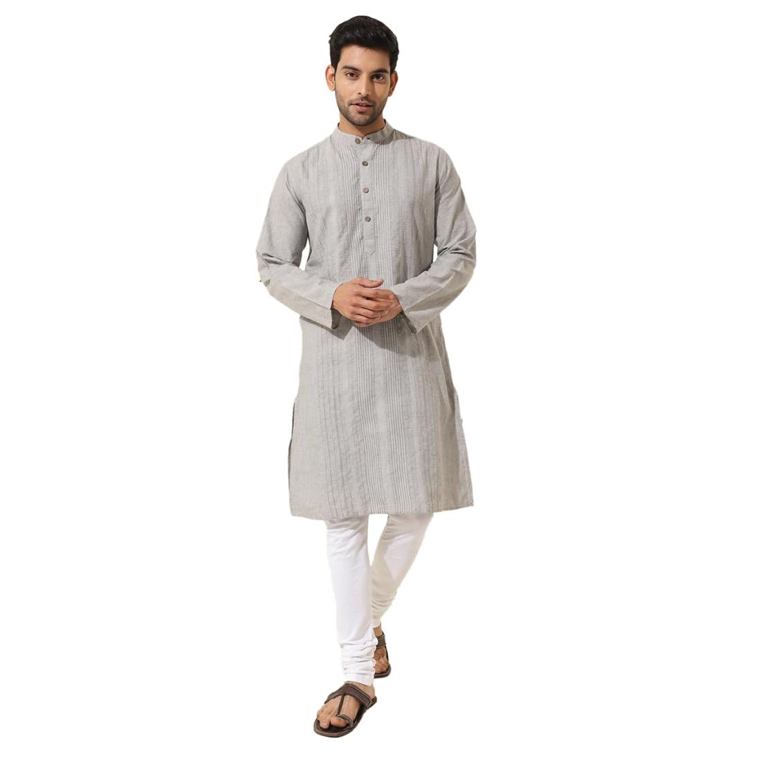 Fabindia Men's Cotton Woven Slim Kurta (1032016Grey_Grey