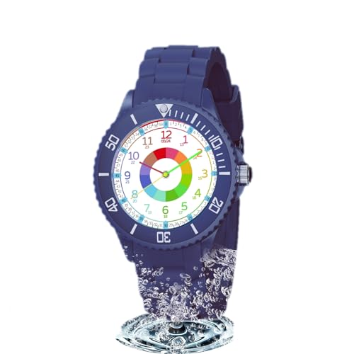 WeaxiTex Montre Bracelet Éducative pour Enfants,Montre pour Enfants Fille Garçon,Montre Analogique la Lunette tournante avec Exercices,Facile d’Apprendre...