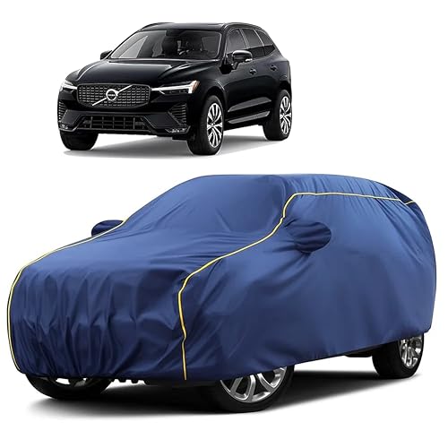 Image of Sulfar 100% Water Resistant Car Body Cover Compatible with Mirror for Volvo XC60 (Triple Stitched, Full Bottom Elastic, Blue Taffeta with Yellow Piping)