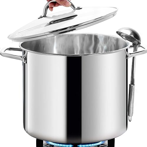 Comparison: Best Quality Stock Pot 2 HOMICHEF Commercial Grade LARGE STOCK POT 20 Quart With Lid - Nickel Free Stainless Steel Cookware - Healthy Polished Stockpots - Heavy Duty Induction Soup Pot