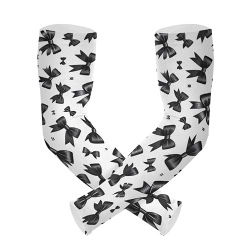 PaChyLuu Black Bows UV Sun Protection Arm Sleeves Cooling Compression Arm Sleeves with Thumb Hole for Men Women Golf Volleyball