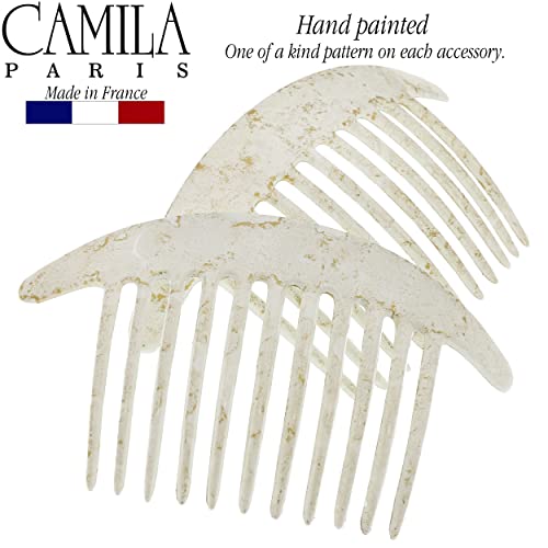 Camila Paris Cp2940 French Hair Side Combs, White Pearl Interlocking Combs French Twist Hair Combs, Strong Hold Hair Clips For Women Bun Chignon Up-Do, Styling Girls Hair Accessories, Made In France #TOP1