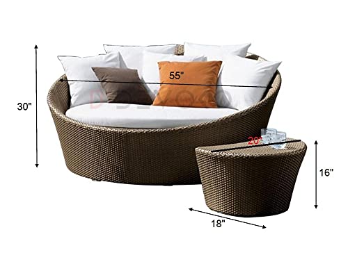 Image of DEVOKO Outdoor Pool Side,Garden,Balcony,Porch,Backyard,Terrace,Patio,Beach Round Sofa Wicker&Rattan Unique Design Daybed with Table Furniture Set(Darkbrown&Offwhite),139 Centimeters,139 Cm,30 Inch