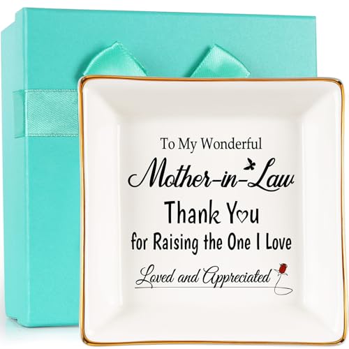 AREOK Mothers Day Best Gifts for Mother in Law from Daughter Son in Law - Mom in Law Gift, Future To My Mother in Law Gifts, Birthday Wedding Day Gift for Mother of the Groom Bride, Jewelry Dish Tray