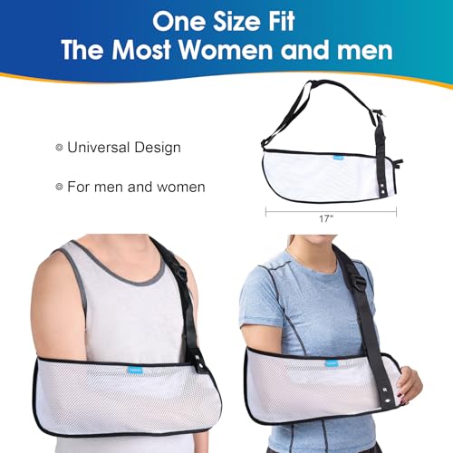 Image of Mesh Arm Shoulder Sling Medical Shoulder Immobilizer for Shoulder Injury Torn Rotator Cuff, Breathable Arm Brace for Shower, Right Left Arm Stabilizes Elbow Arm Wrist Injury for Men Women (White-M)
