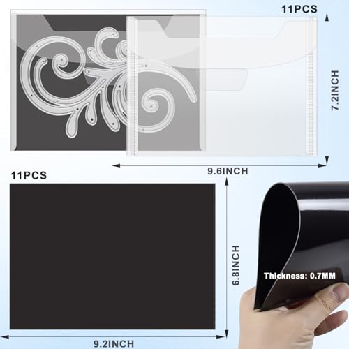 Image of Enenes 22 PCS Stamp and Die Storage Pockets with Magnetic Sheets, 11 Clear 9.4 x 7 Inch Plastic Storage Bags and 11 Thick 9 x 6.7 Inch Magnetic Die Sheets for Scrapbooking, Card Making & Paper Crafts