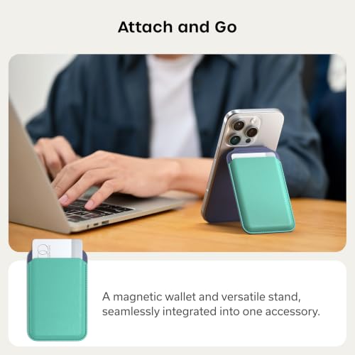Image of Satechi Magnetic Magsafe Wallet, Double Flap Stand Card Holder, 4 Slots with Front NFC Pass-Through, Adjustable Phone Attachment for iPhone 17 /16 /15 /14 /13 /12, Travel Accessory - Aqua
