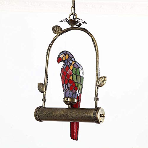 Lustre perroquet en vitrail vintage luminaire d'art fait main E27