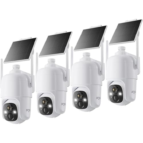 Dzees Solar Security Cameras Wireless Outdoor, 2K Battery Powered Security Camera, 360° PTZ Camera with Spotlight, Siren, Color Night Vision, AI Dectection, IP66 for Home Security, 2.4GHz 4-
