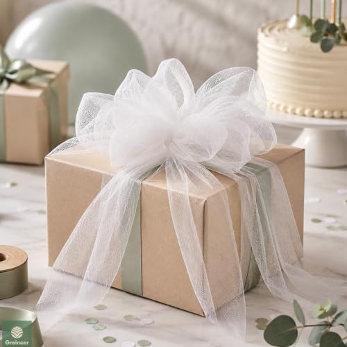 Image of White Tulle Fabric Roll 6 Inch x 100 Yards Tulle Ribbon
