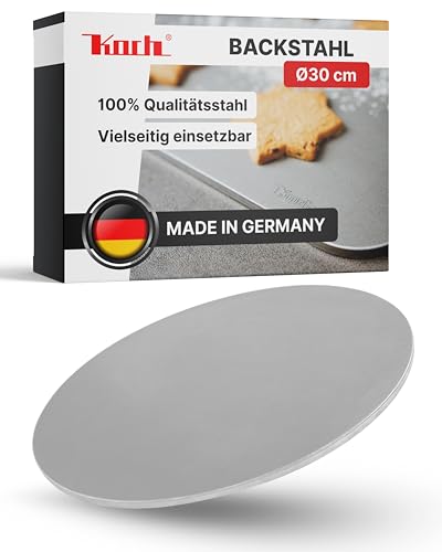 Koch Backstahl - 30 cm Ø - Massiver Pizzastahl aus 6mm Qualitätsstahl - Für Backofen & Grill - Schnelle Aufheizung & gleichmäßige Hitze - Für knusprige Backofen-Pizza, Brot & Flammkuchen #63