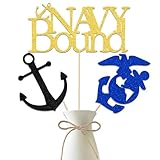 Navy Bound Centerpiece Sticks, Military Themed Birthday Decorations, Welcome Ceremony Army Party Decoration, Navy Themed Bon Voyage Decorations Supplies Gold Blue 12 Pieces