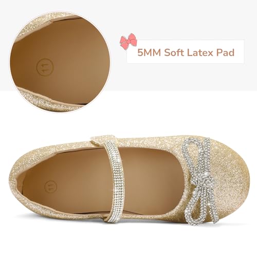 K Komforme Girl'S Bow Mary Jane Dress Shoes Ballet Princess Flats With Rhinestone Strap For Party Wedding School, Toddler/Little Kid/Big Kid Gold Glitter thumb #2