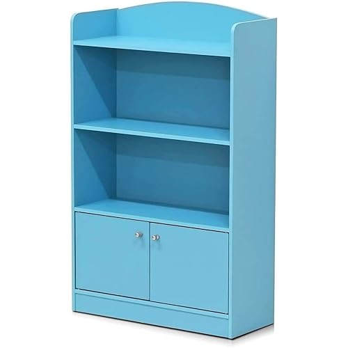 FURINNO Stylish Kidkanac Bookshelf With Storage Cabinet, Light Blue 9.49D x 23.82W x 42.28H in