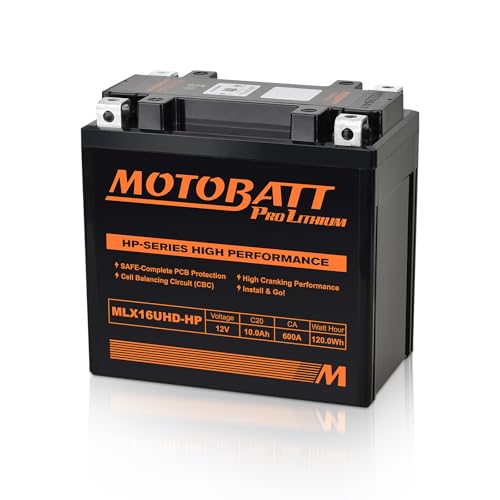 MotoBatt MLX16UHD-HP Batterie de moto au lithium LiFePO4 avec puissance de démarrage plus élevée (12 V 600 CA 10 A) Compatible avec KTM Yamaha, Honda,...