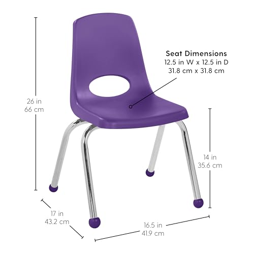 Image of FDP 14 inch School Stack Chair, Stacking Student Seat with Chromed Steel Legs and Ball Glides; For In-Home Learning or Classroom - Contemporary /Purple (4-Pack), 14005-CTPU