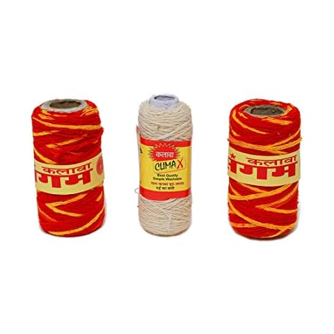Aditri Creations Indian Mauli thread Kalawa Moli Rakhi Thread Pooja Dhaaga Wrist Roll kaccha Dhaga Pure Raksha Sutra, for Pooja Puja Pujan, Havan, Worship, Festival set of 3 Cover
