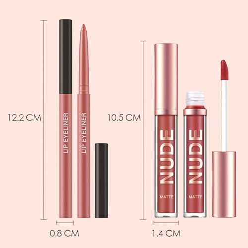 Nude Lip Liner and Lipstick Set, Long Lasting Matte Lip Stain Lip Gloss, Pink Natural Waterproof Velvety Lip Crayon Lip Pencil Lip Liners Set Makeup Gift for Women - Image 4