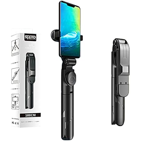 Selfie Stick Tripod with Remote, Mini Portable Bluetooth Travel Cell Phone Tripod Stand Compatible for iPhone 13/13 Pro/12/11/11 Pro/XS Max/XS/XR/X/8/7, Galaxy, Google Android Smartphone (Black) Cover