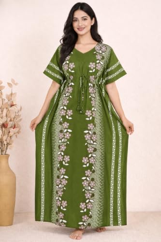 Image of Bahumaan Pure Cotton Kaftan Nighty for Women | Kaftan Maxi for Women | Kaftan Night Gowns for Women | Cotton Nighty for Women Stylish |