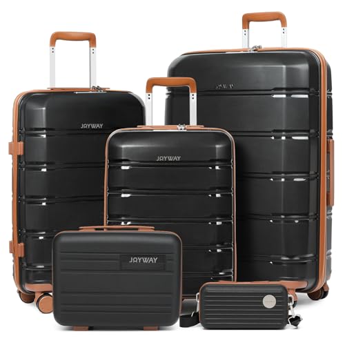 Joyway Carry On Luggage 5 Piece Setsï¼Œ Lightweight Rolling Hardside Travel Luggage with TSA Lockï¼ŒChecked Luggageï¼ŒSuitcase with Spinner Wheels for Women Men Black