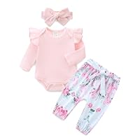 KIDDLETOWN Baby Mädchen Kleidung Langarm Body Strampler + Aufdruck Hose + Stirnband Neugeborene Babykleidung Set Baby Mädchen Kleidung Outfit Babyset 0-3Monate