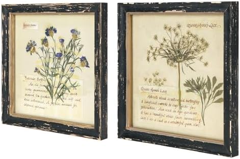 NIKKY HOME Botanical Wall Art Set of 2, Vintage Floral Wood Frame...