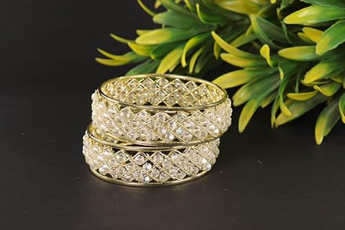 Image of NMII Traditional Plated Metal Bangles Kada Set For Women & Girls With Pearls | Women's Bangles | Fashion Pearls Bangle | Premium Kada Set For Wedding, Occasions, Everyone Jewelry - Set Of 2