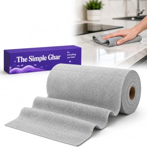 Image of Microfiber Cleaning Cloth Roll 20 Sheets | Reusable Washable Tear Away Cloth Towels | Kitchen & Car Cleaning Microfiber Roll 25x25 cm (Multi Color) Pack of 1