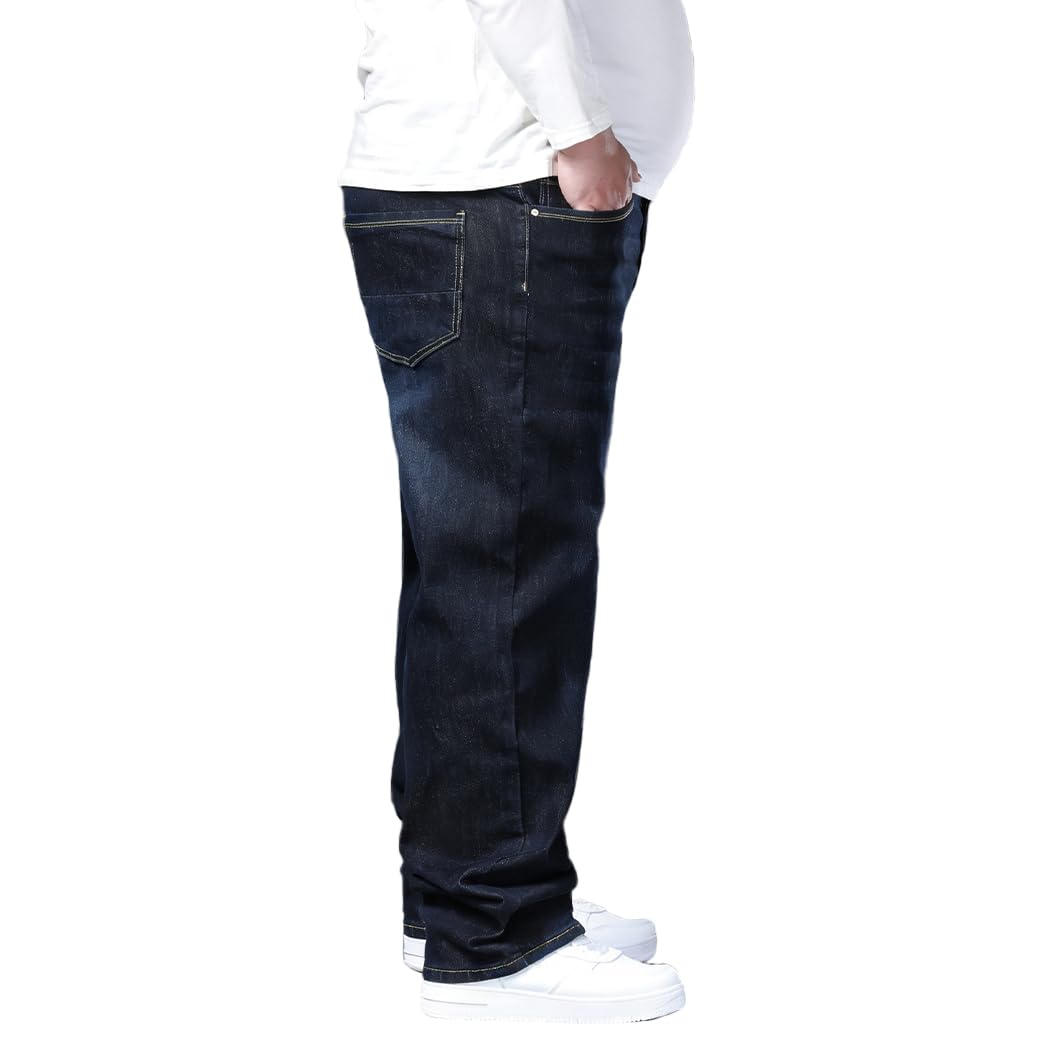 Herren Jeans Übergröße Denim Lange Jeanshose Loose Fit Straight Lässige Denim Hose Stonewashed NZK03