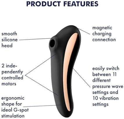 Satisfyer Dual Kiss 2:1 vibrador + vibrador de ondas de presión | resistente al agua (IPX7) | recargable | estimulación intensa | silicona médica en negro | succionador de clítoris femenino