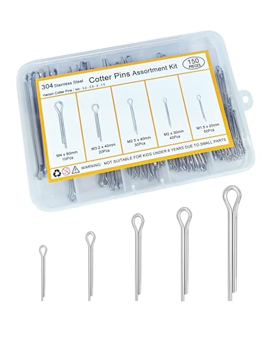 Image of 5 Sizes Cotter Pin Assortment Kit, 304 Stainless Split Pins - 150 Pcs | Hardware fastener assortment for automotive, tractor & lawn mower. 304 stainless steel retaining pins for securing.
