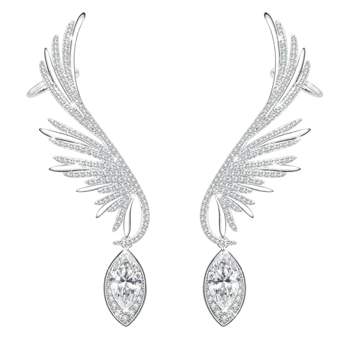 Preisvergleich Produktbild KristLand Engelsflügel Ohrringe 925 Sterling Silber Ohrstecker mit funkelnden Kristallsteinen Geburtstagsparty Geschenk für Frauen Damen Mädchen